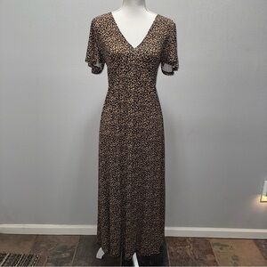 Forever 21 Women’s Junior’s Small Maxi Dress Leopard Print Flutter Sleeve V-Neck